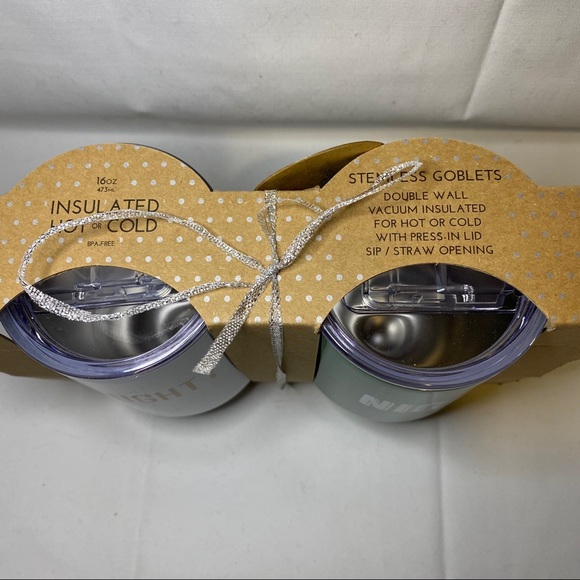 Cantini Set 2 Stainless Steel Wine Tumblers NWT Christmas Naughty Nice Glasses - Picture 3 of 6